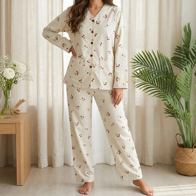 Cherry Print Cotton Pajama Set