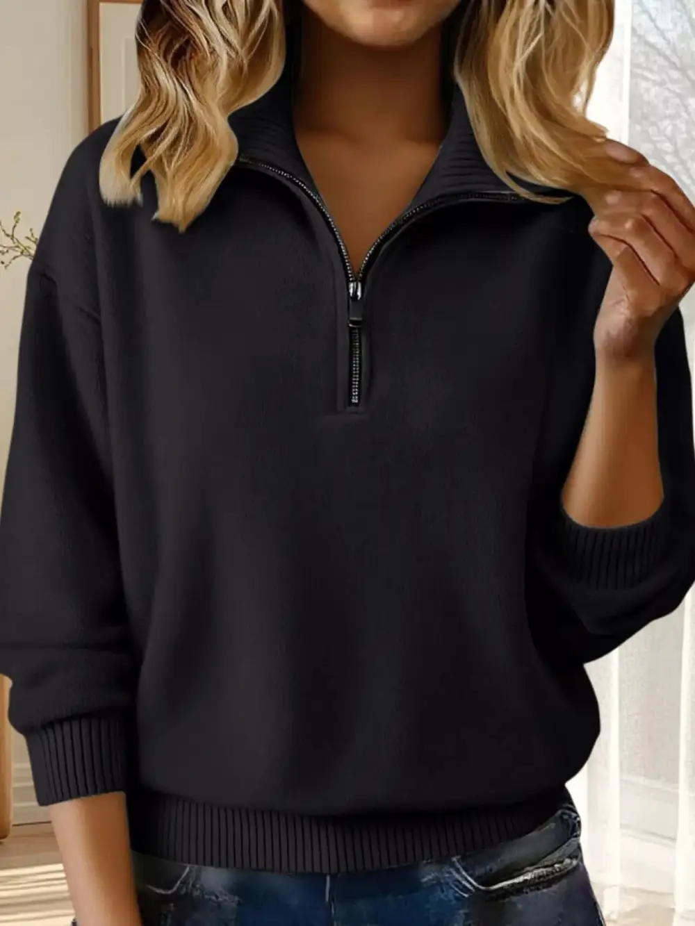 Half-Zip Drop Shoulder Sweater