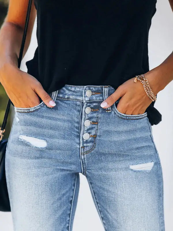 Denim Slim Ripped High Stretch Trousers Pants
