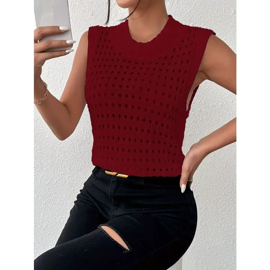 Hollow Out Round Neck Knit Tank