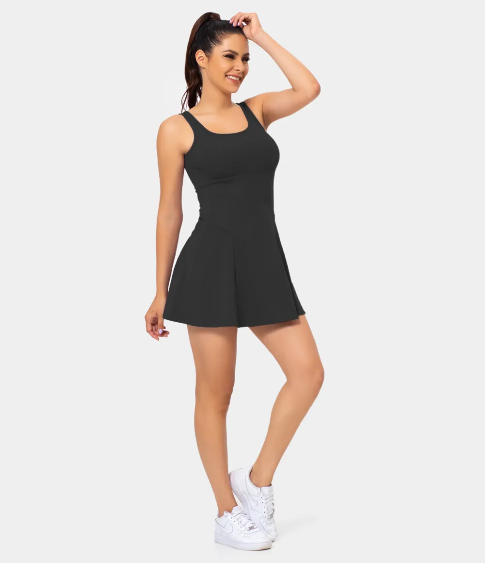 Square Neck Side Pocket 2-Piece Mini Flare Dress Set
