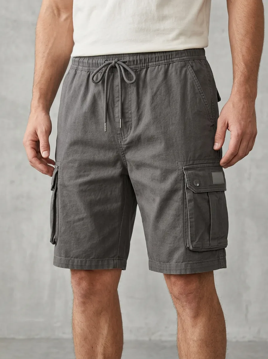 Tactical-Inspired Pocketed Drawstring Utility Cargo Shorts