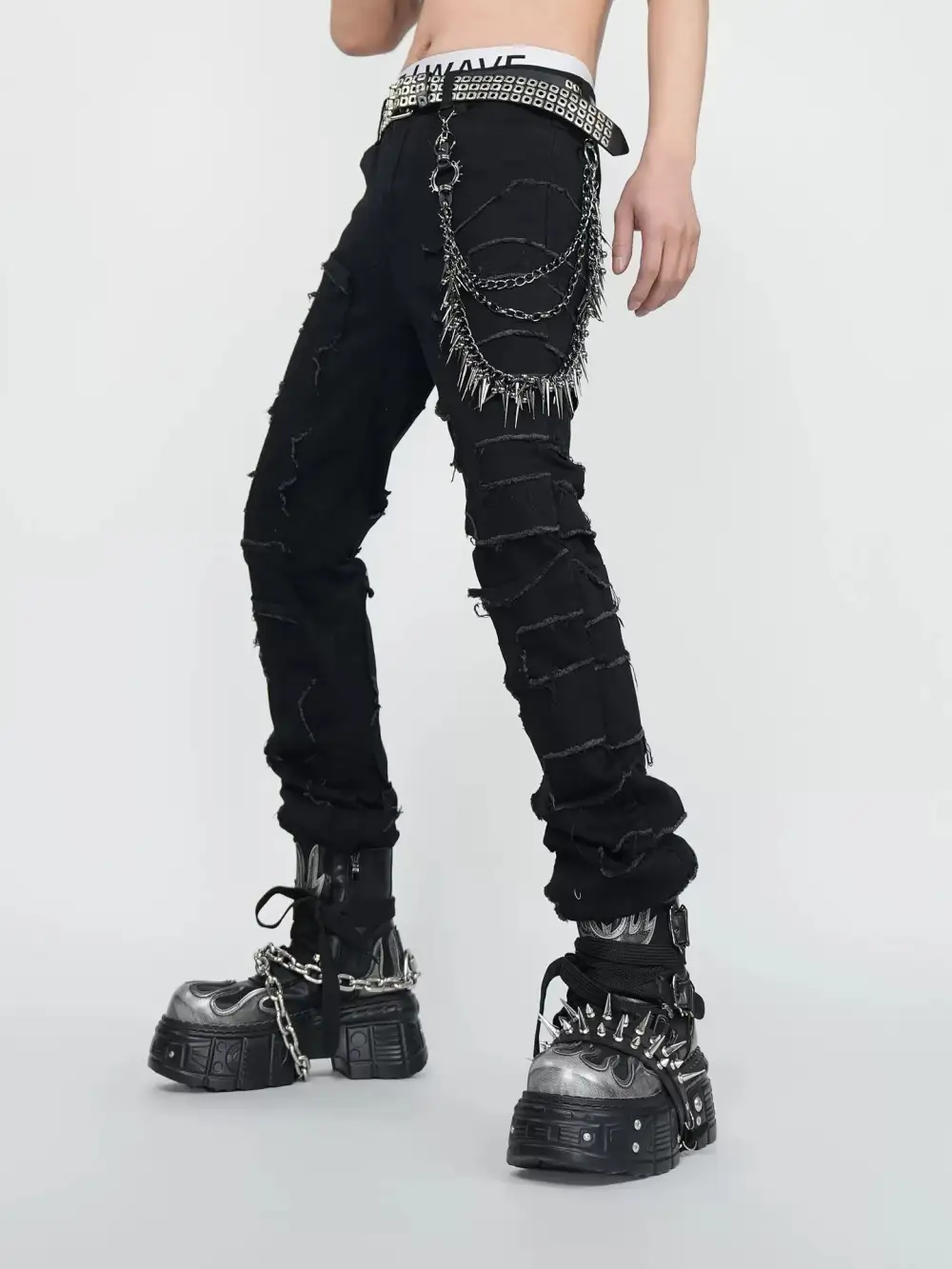 Obsidian Ruin Spike-Chain Shred Jeans