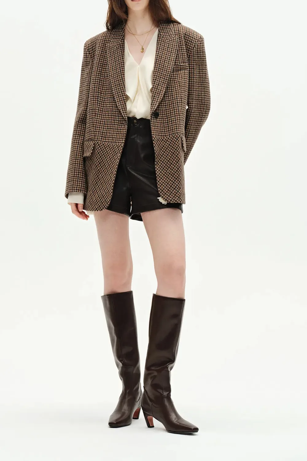 Asymmetric Houndstooth Wool Blazer