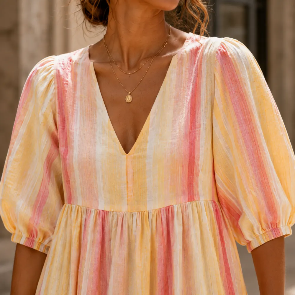 Striped V-Neck Midi Dress