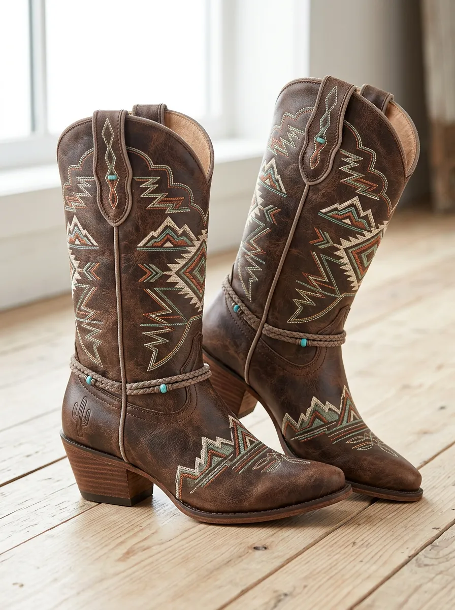 Prairie Mountain Embroidered Finish Unisex Western Cowboy Boots