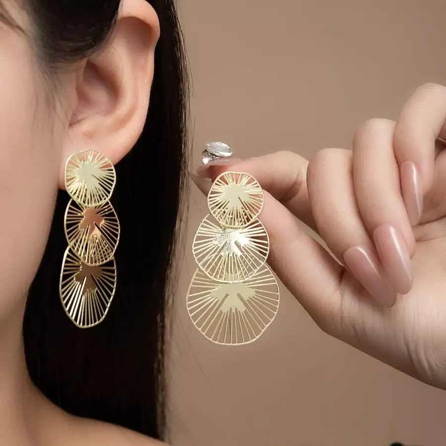 K Gold Plated Geometric Drop Earrings
