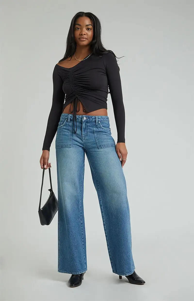 PacSun Casey Dark Indigo Low Rise Baggy Cargo Jeans