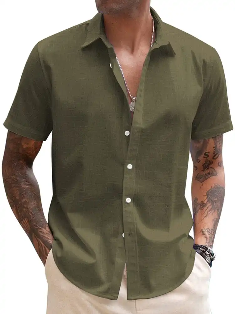 Casual Linen Blend Button Down Shirt