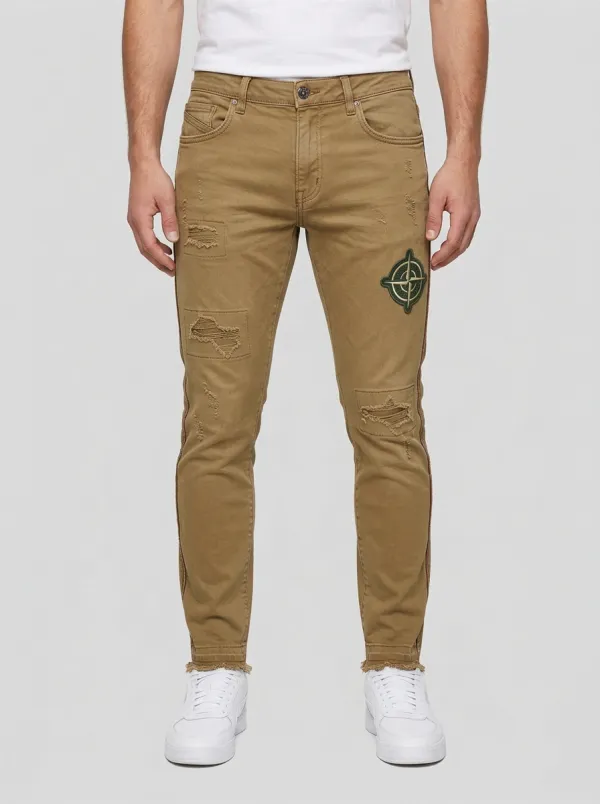 Men's Compass Patch Distressed Slim-Fit Jeans