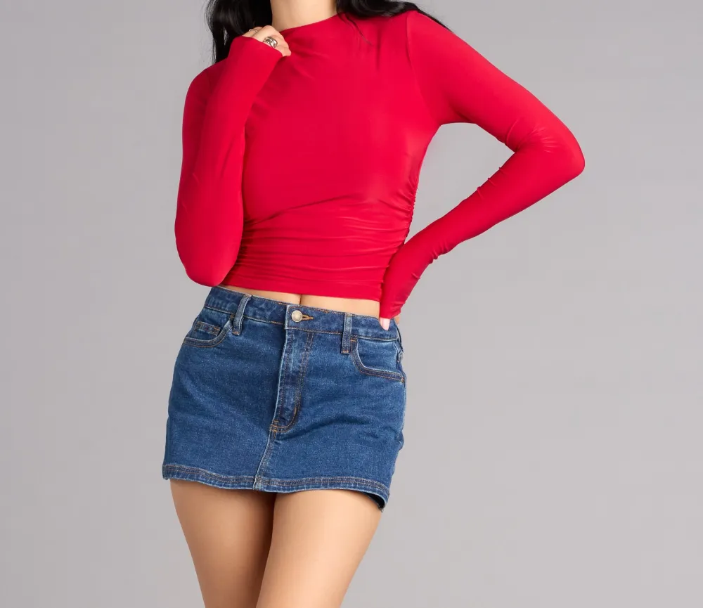 Mock-Neck Long-Sleeve Cropped Top