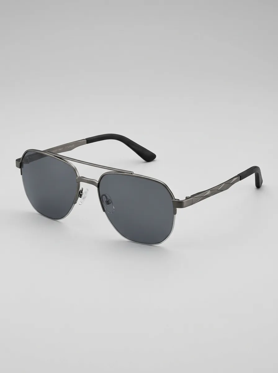 Men's Metal Aviator Geometric Frame Polarized Sunglasses