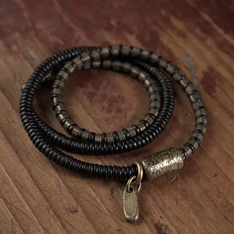 Ebony Wood Beads Copper Multilayered Bracelet