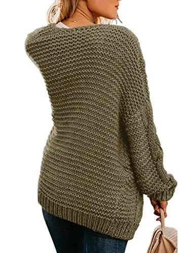 Womens Open Front Long Sleeve Chunky Knit Cardigan Sweaters Loose Outwear Coat