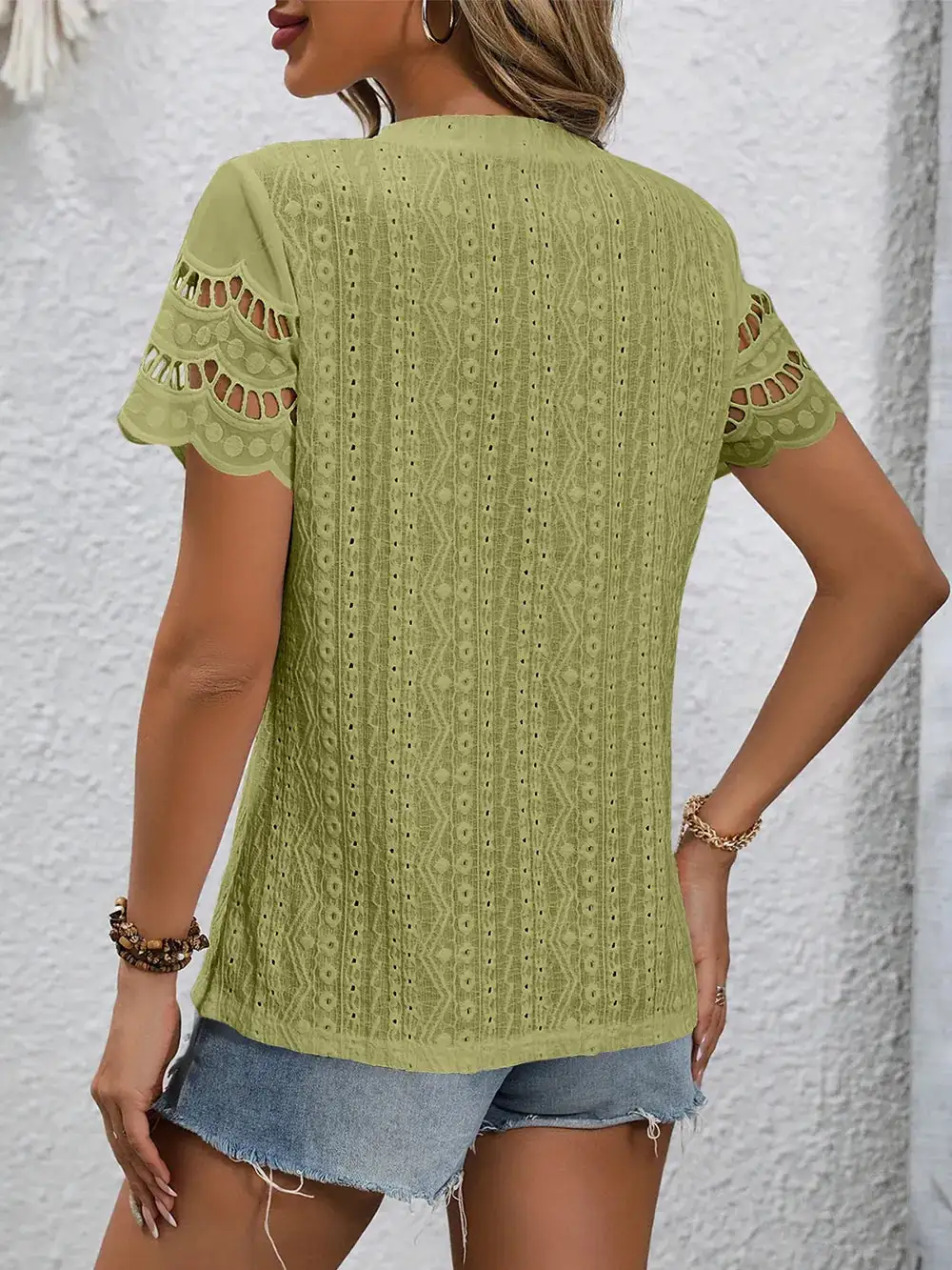 Eyelet Round Neck Short Sleeve Top
