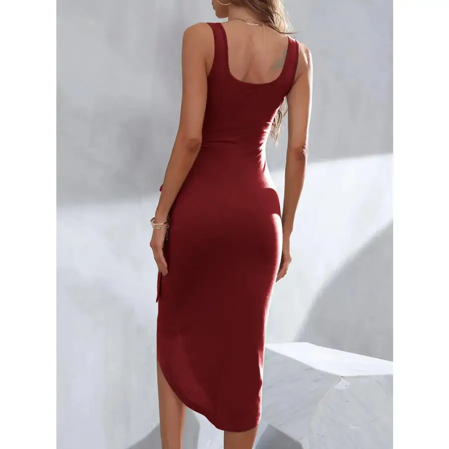 Wrap Tank Midi Dress with Asymmetric Hem