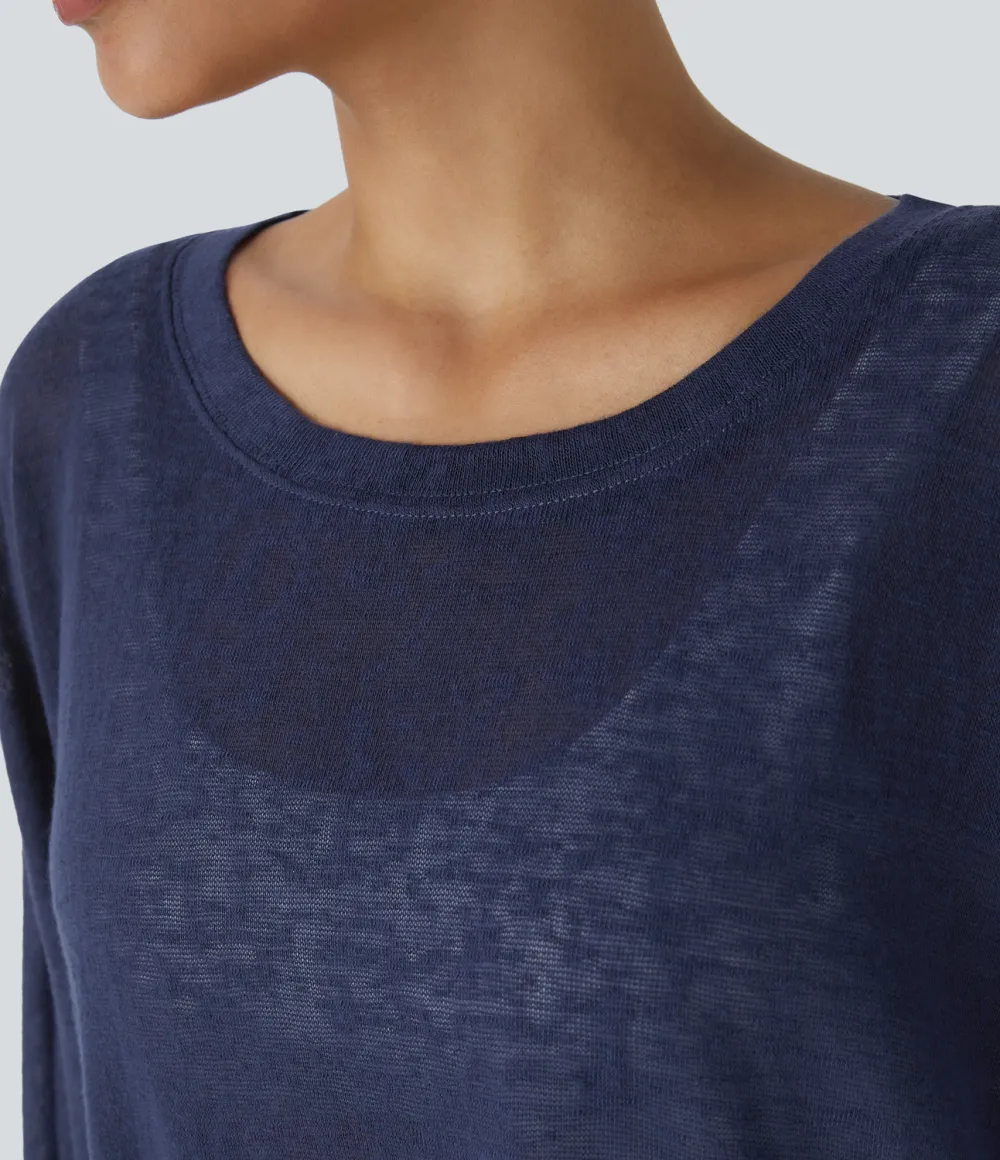 Asymmetric Split Hem Sheer Oversize Casual Top