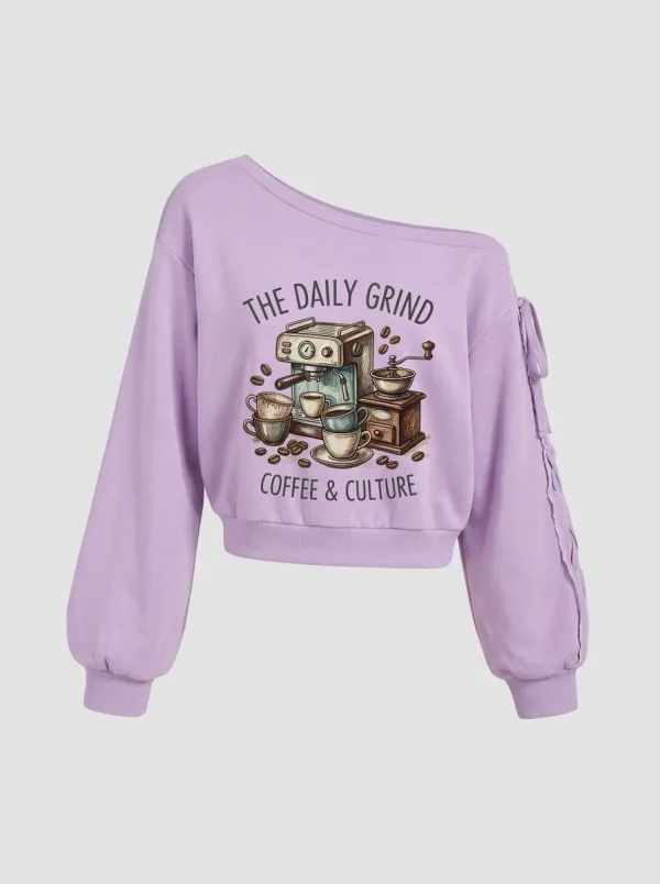 Women's Coffee The Daily Grind Espresso Machine Graphic Sweatshirt