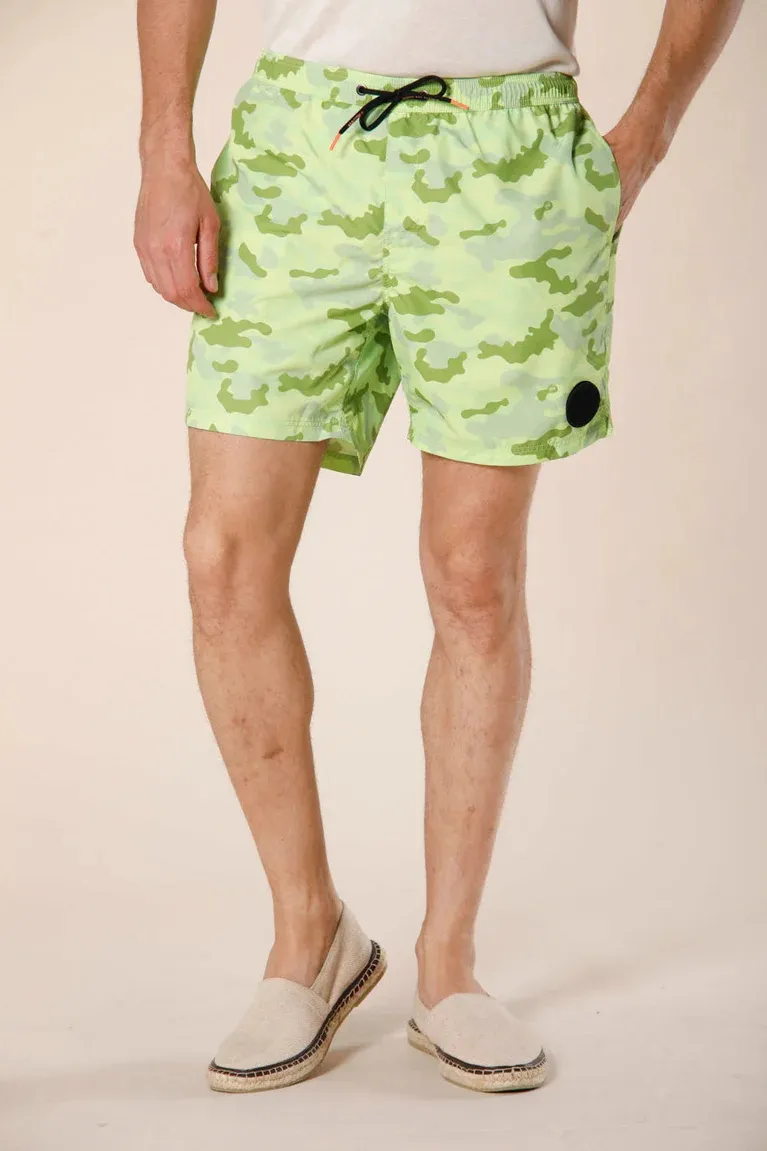 Men's Polyester Fluo Yellow Camouflage Regular Fit Swimsuit