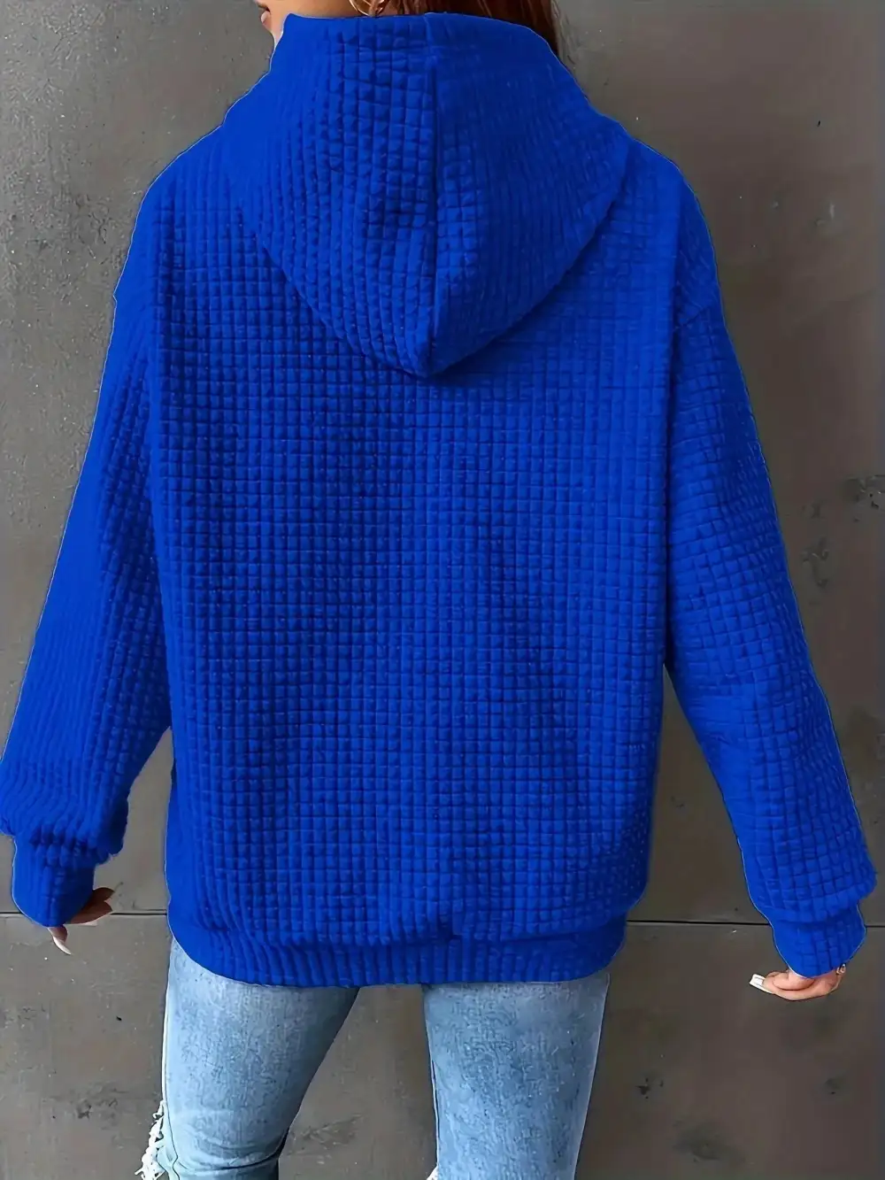 Drawstring Pocketed Textured Knit Hoodie