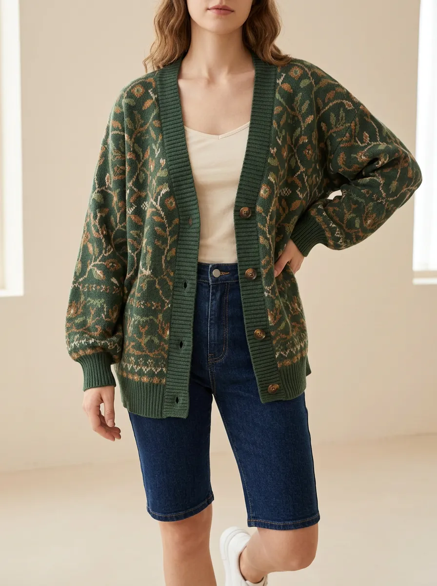 Layering Style Button Front Ribbed Knit Women's Knitted Cardigan