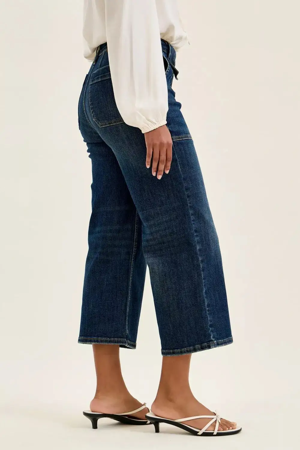 Denim Patchwork High Rise Cropped Jeans