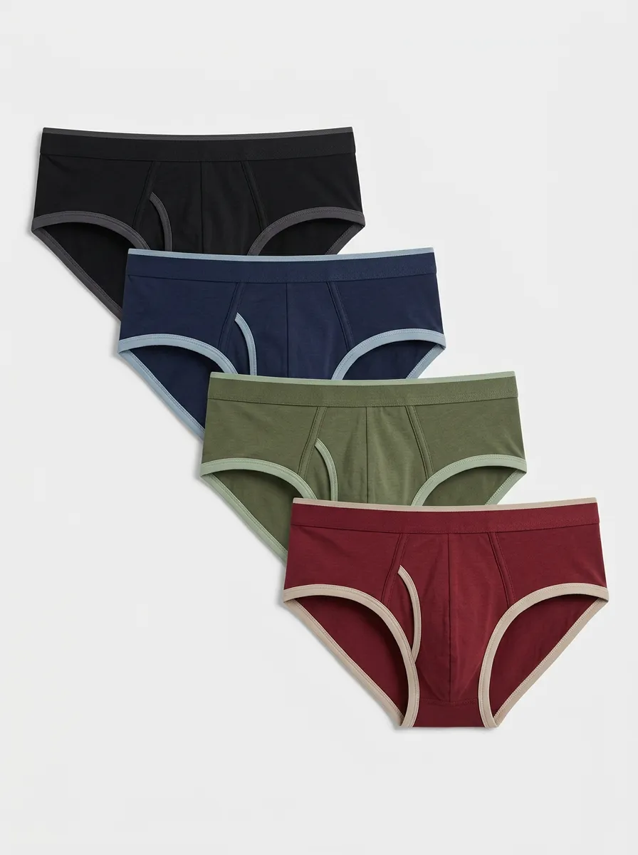 Men's Four-Pair Contrast-Bound Fly-Front Brief Set