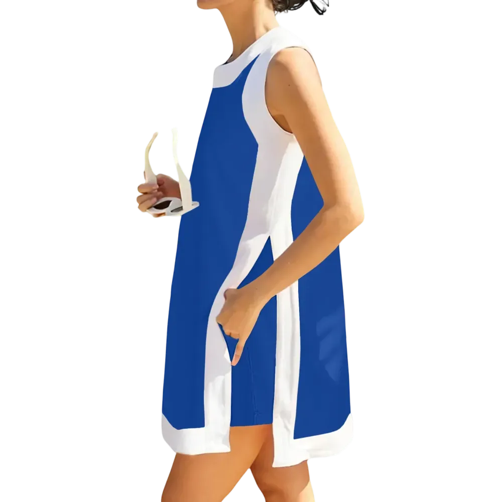 Women’s Color-Blocked Sleeveless Pullover and Shorts Set with Pockets