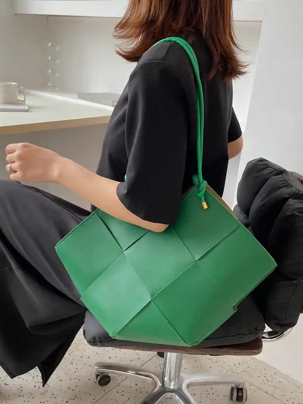 Geometric Woven Panel Shoulder Bag