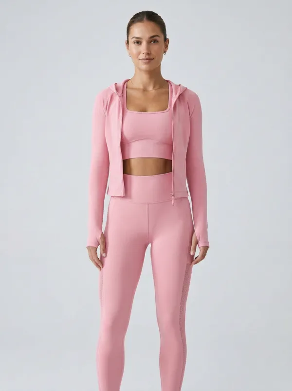 Athletic Ribbed Texture Seamless Design Set Women's Three Piece Activewear Set