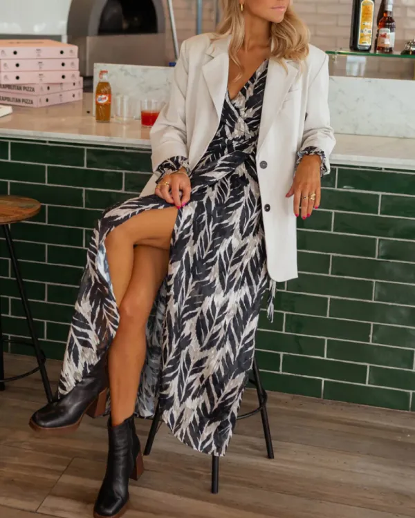 V-Neck Side Slit Midi Dress