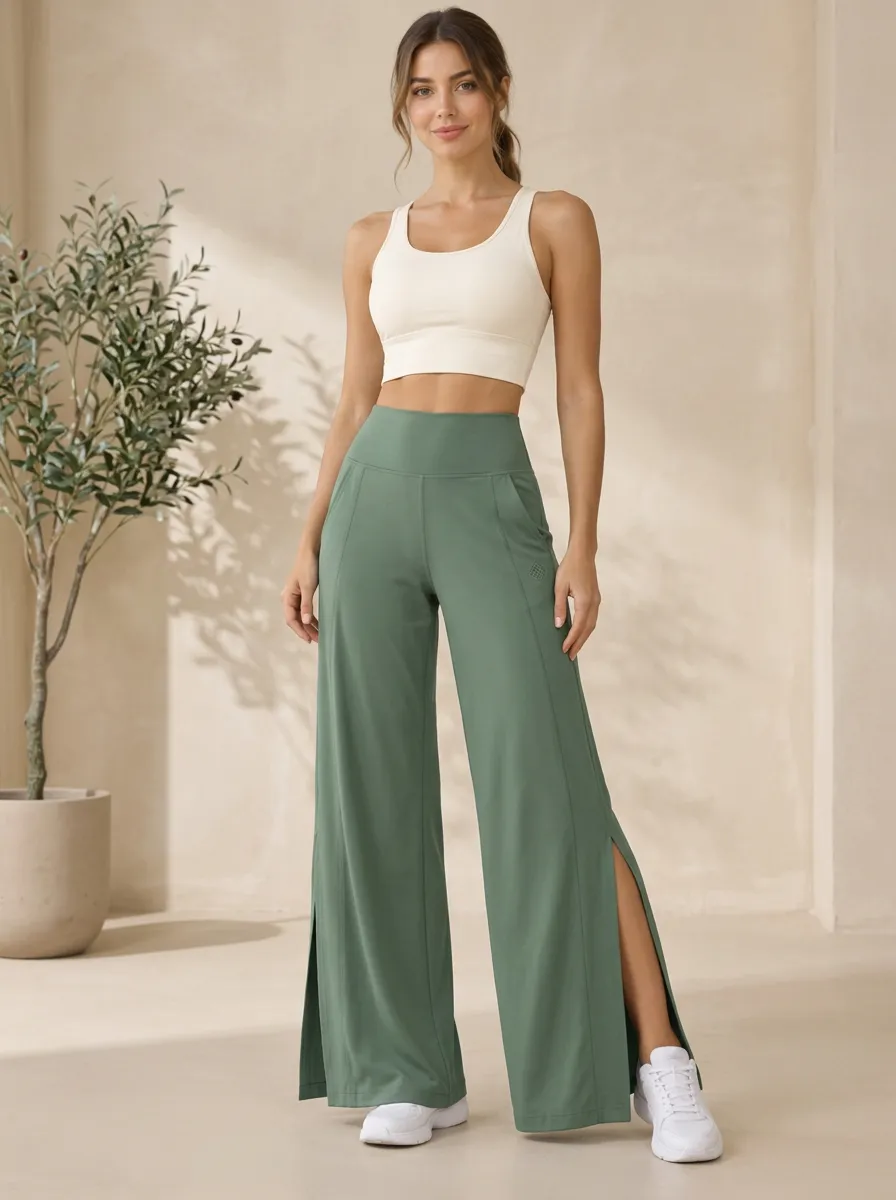 Women's High Waist Fluid Movement Wide Leg Side Slit Athletic Pants