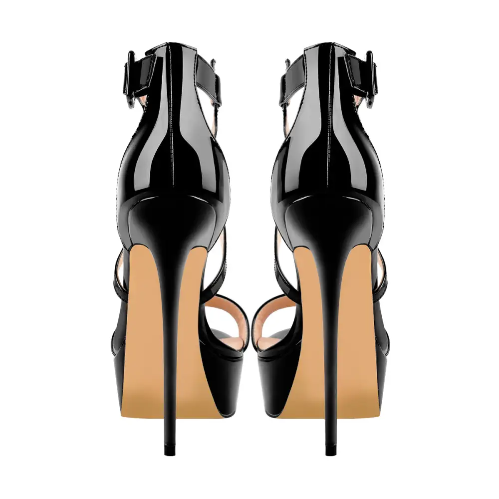 Patent Leather Platform Cross Tie Stiletto Sandals
