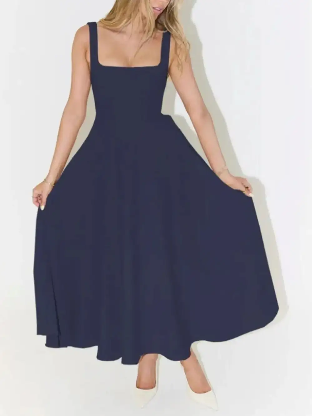 Square Neck Sleeveless Midi Dress
