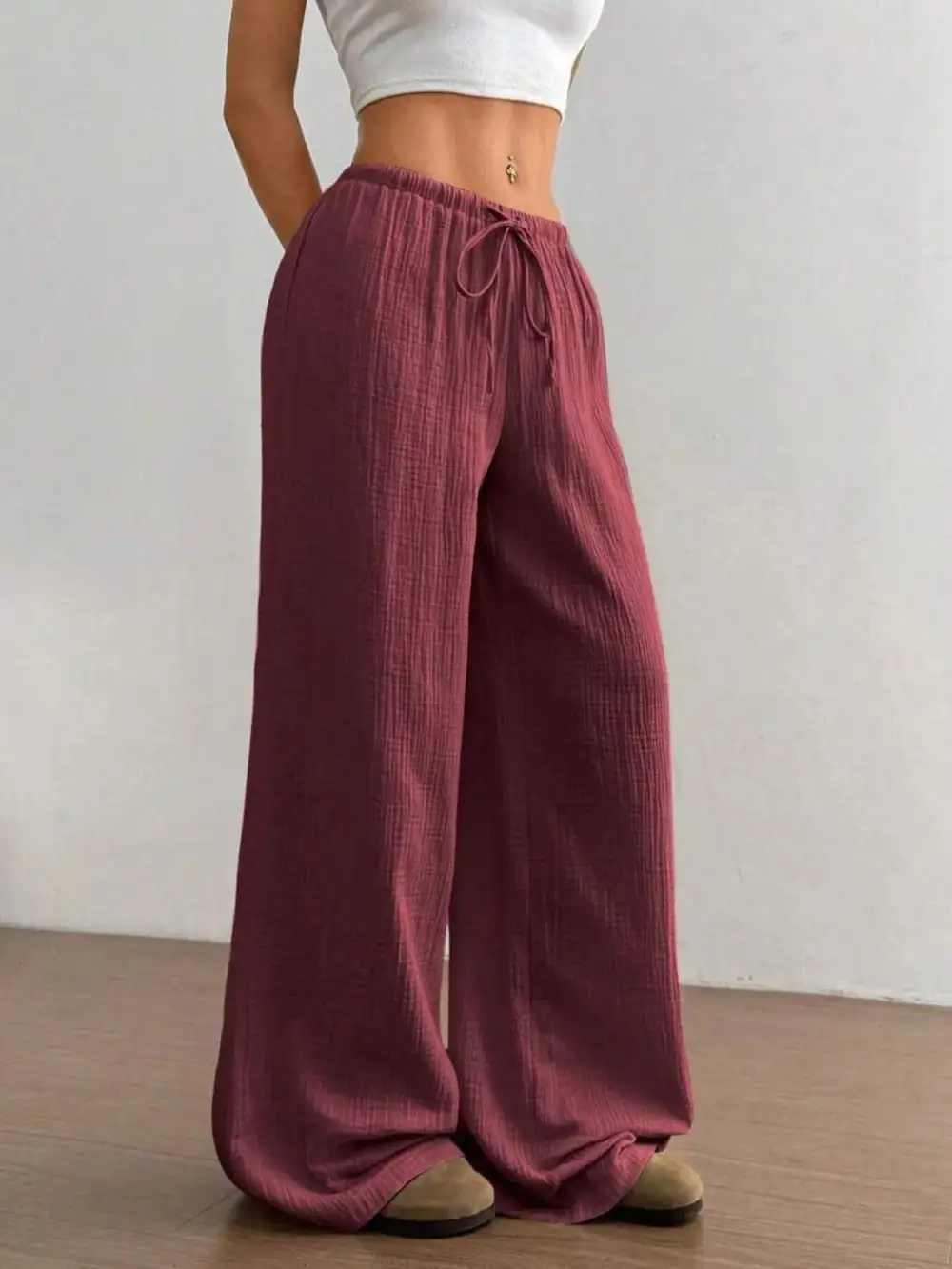 Polished Wide Leg Drawstring Pants