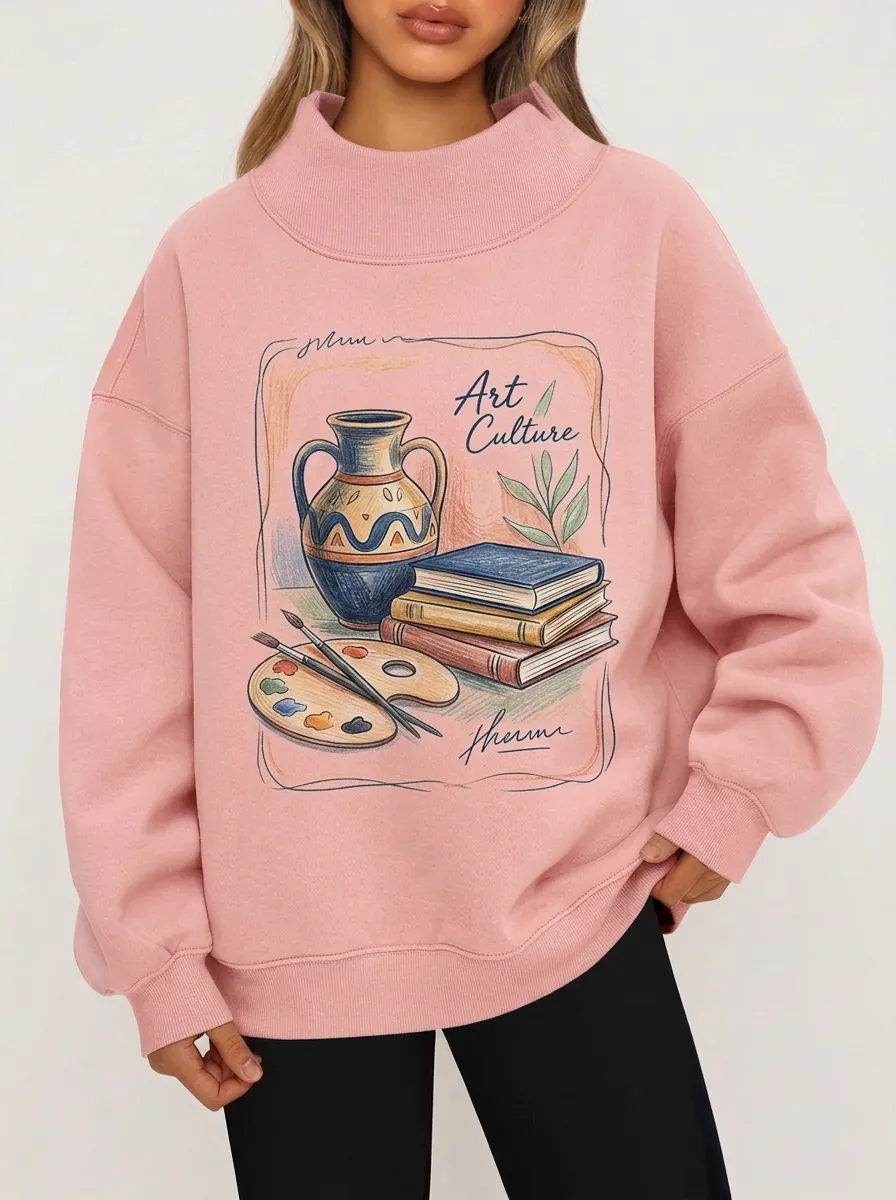 Women's Art Culture Lover Vase Books Palette Graphic Sweatshirt