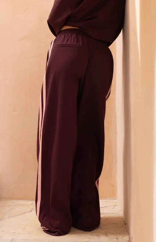 Burgundy Pink Stripe Track Pants