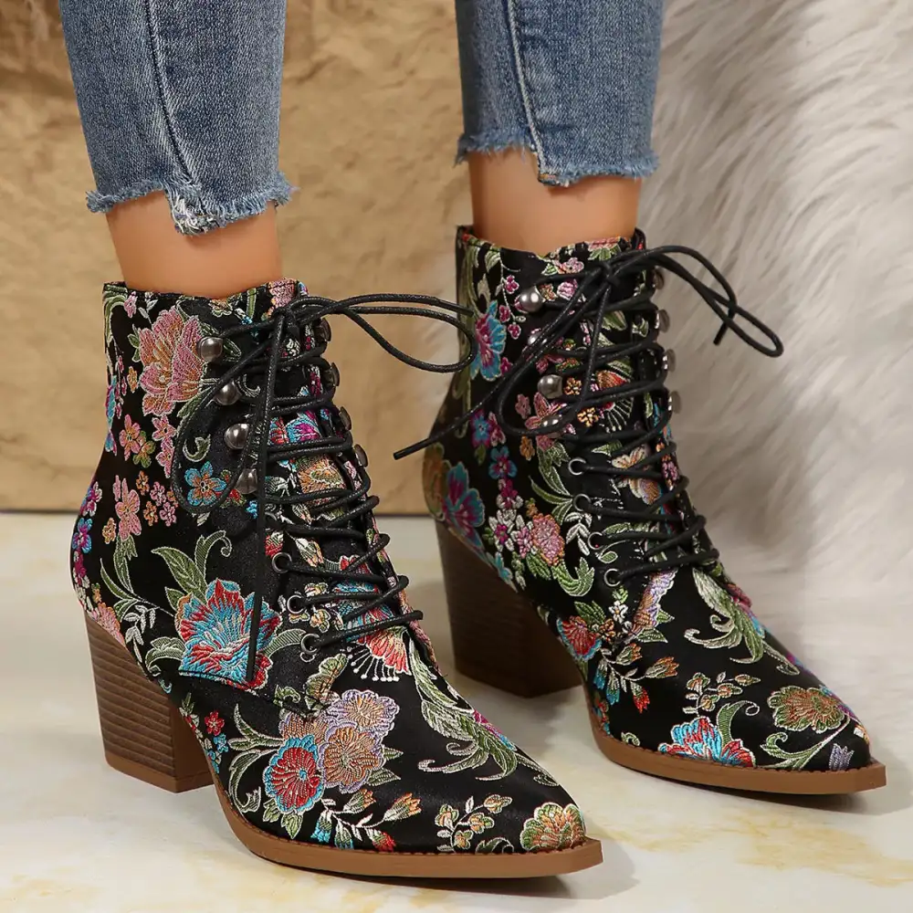 Elegant Point Toe Block Heels Boots