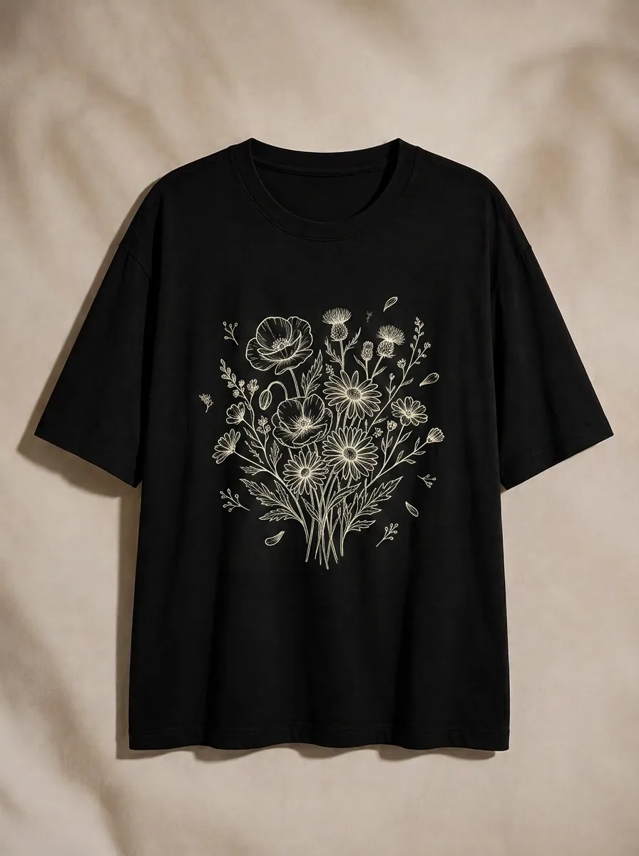 Women's Botanical Nature Lover Wildflower Bouquet Printed T-shirt