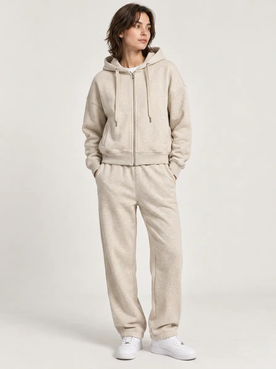Unisex Minimalist Zip-Up Hoodie Casual Performance Two-Piece Set