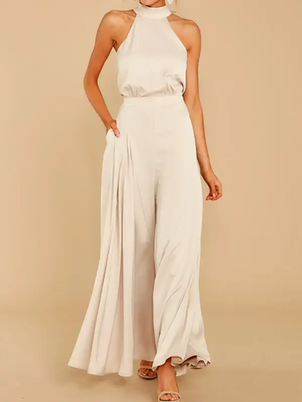 The Shoulder High Waist Jumpsuit Wide Pants