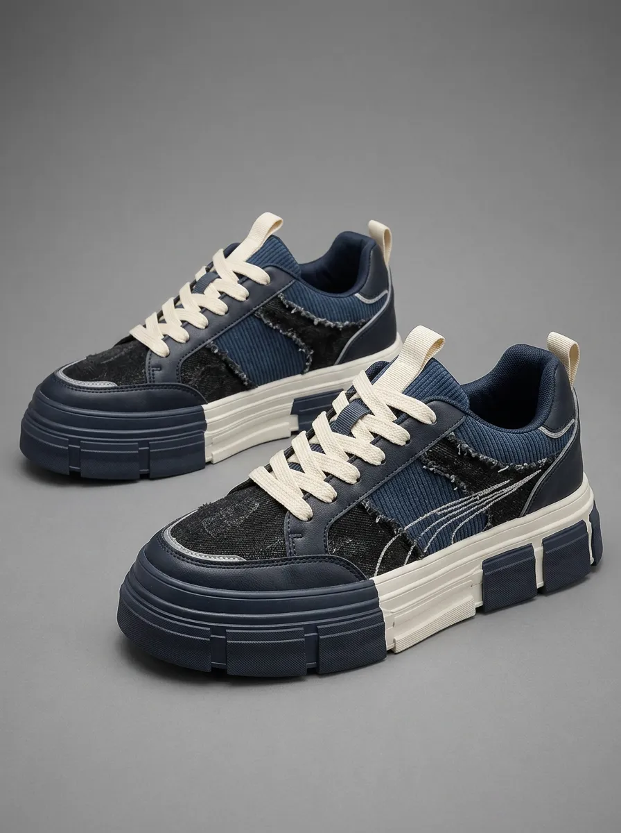 Men's Casual Patchwork Distressed Patterned Skate Shoes