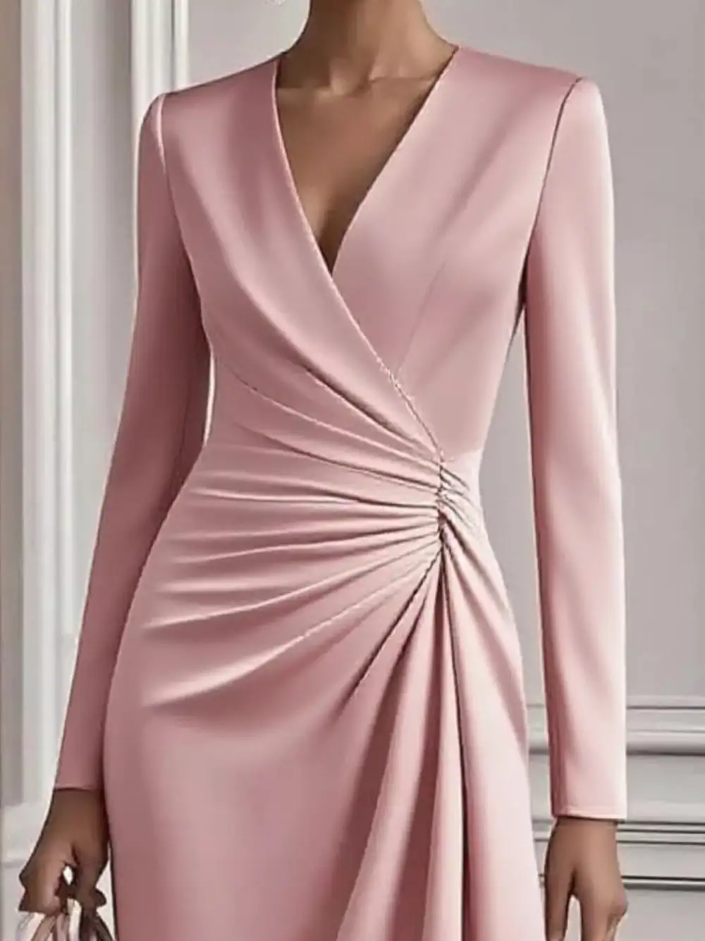 Gathered Detail Ruched Long Sleeve Mini Dress