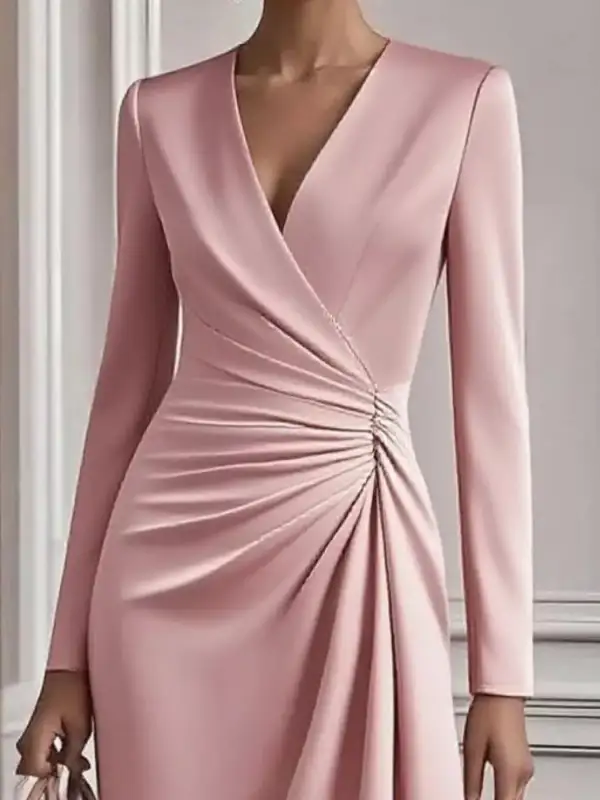 Gathered Detail Ruched Long Sleeve Mini Dress