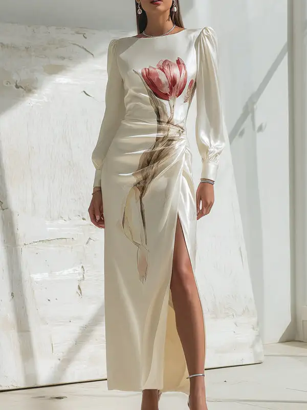 Pleated Long Neck Maxi Dress