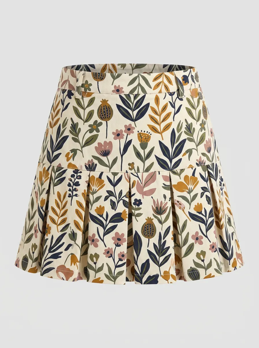 Women's Botanical Garden Floral Printed Pleated Mini Skirt