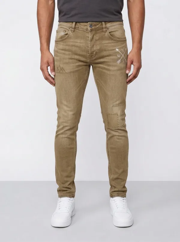 Men's Ridge Adventure Compass Mountain Printed Slim-Fit Jeans
