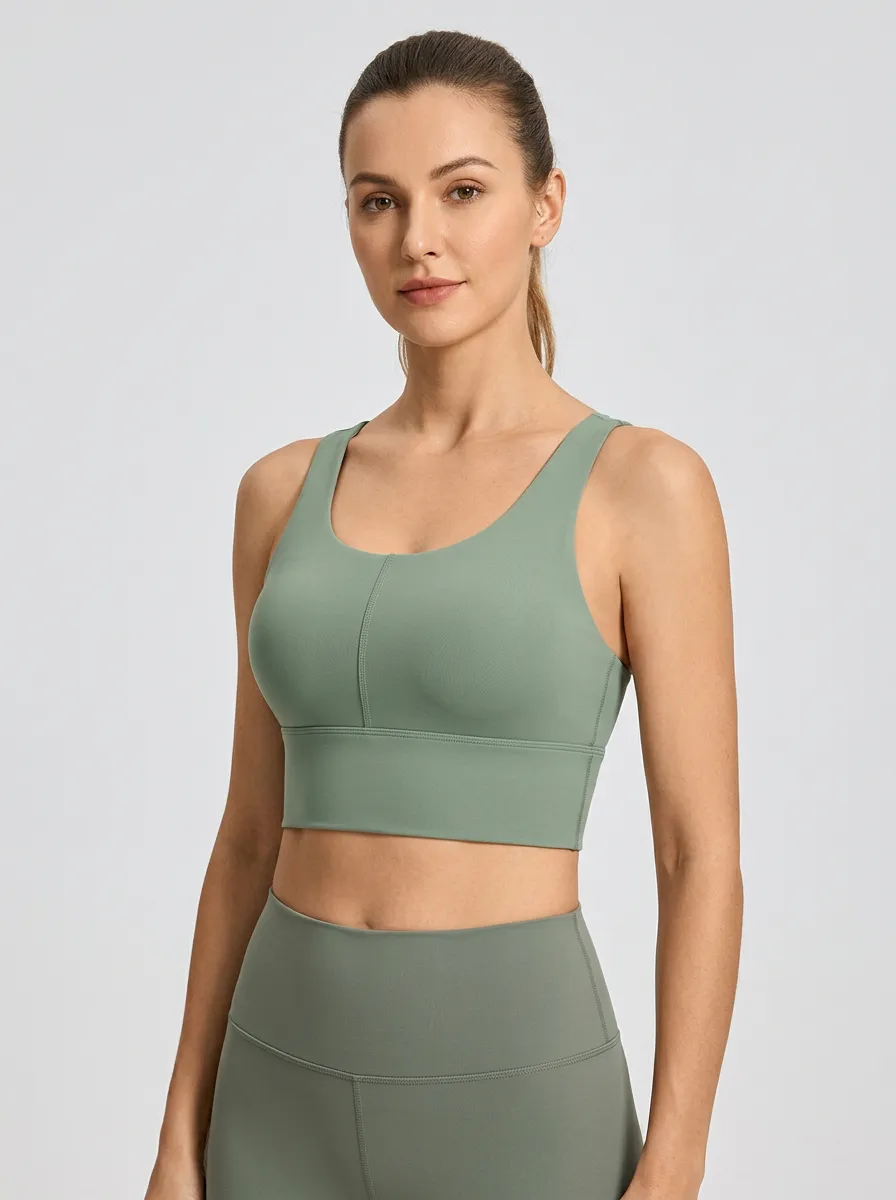 Women's Scoop-Neck Vertical-Seam Wide-Strap Wide-Band Sports Bra