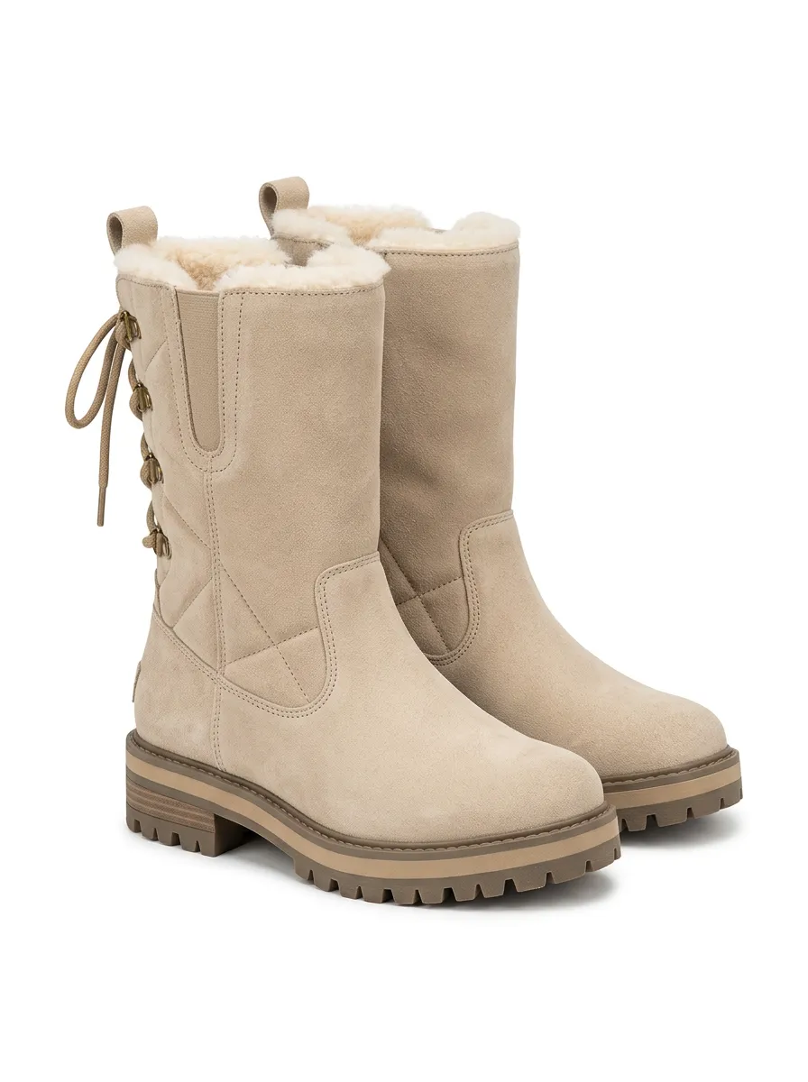 Women’s Casual Beige Lace-Up Winter Boots