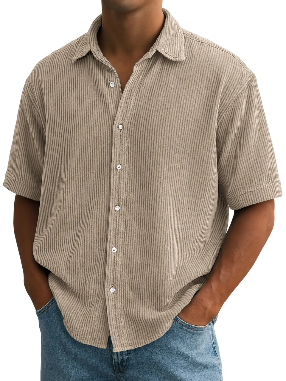 Corduroy Short Sleeve Striped Shirt